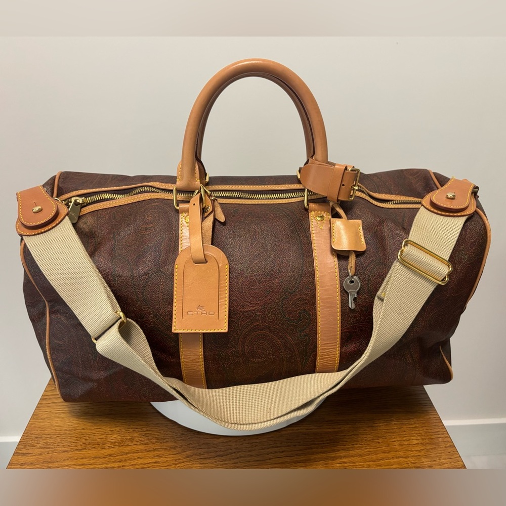 ETRO Milano Red Paisley Boston Bandolier Weekend Bag: Cuff/Strap/Lock & Keys